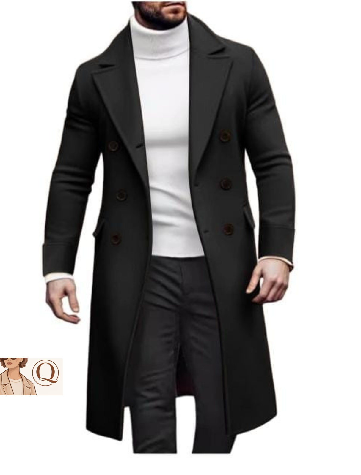 Winter Overcoat for Men Long Jacket Double Breasted Outwear