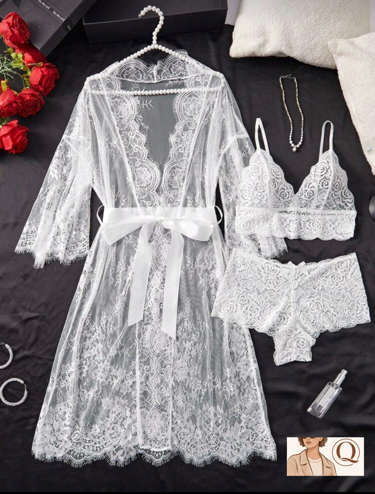 Elegant Lace 3-Piece Lingerie & Robe Set