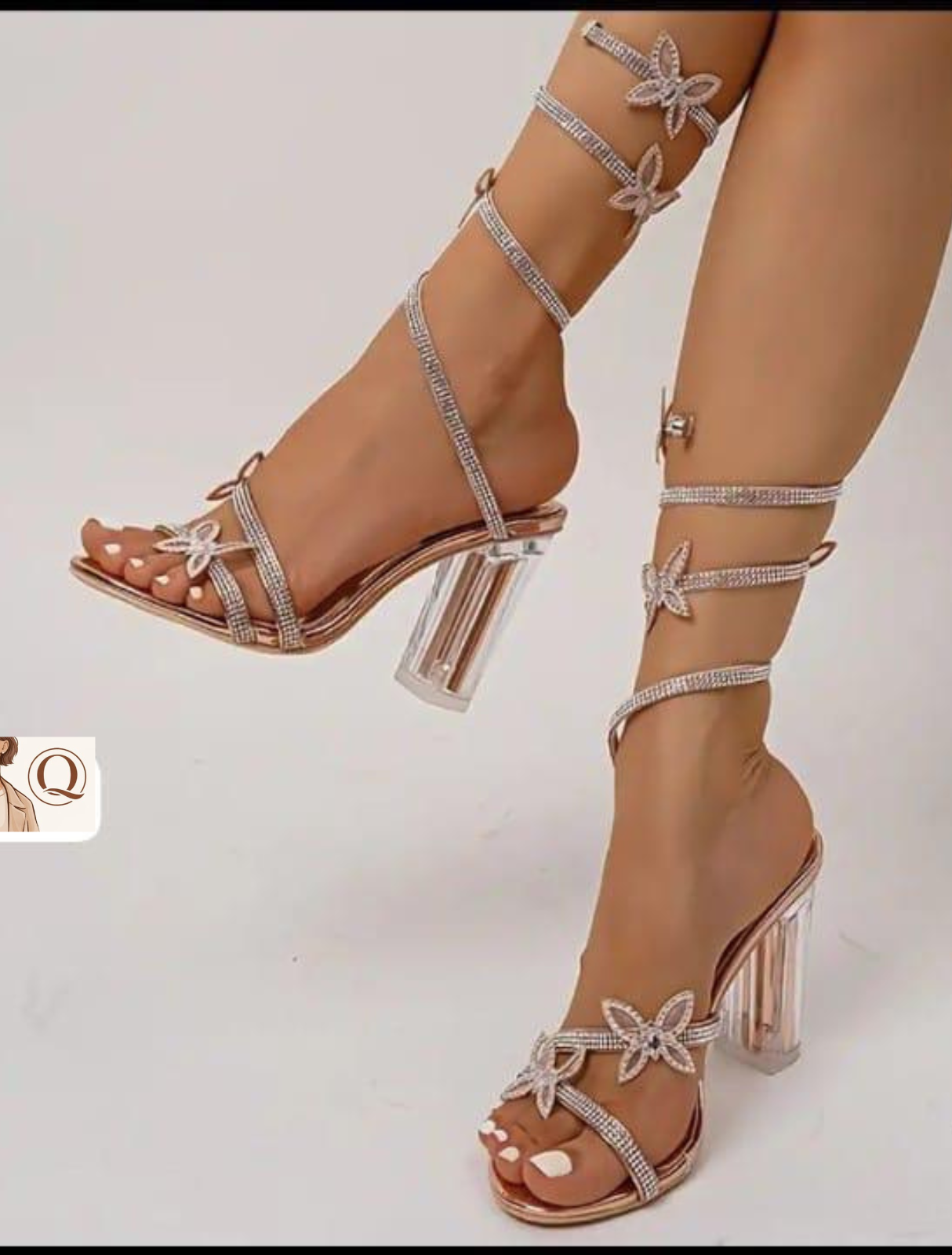 Butterfly Rhinestone Wrap Heels (Clear Block Heel)