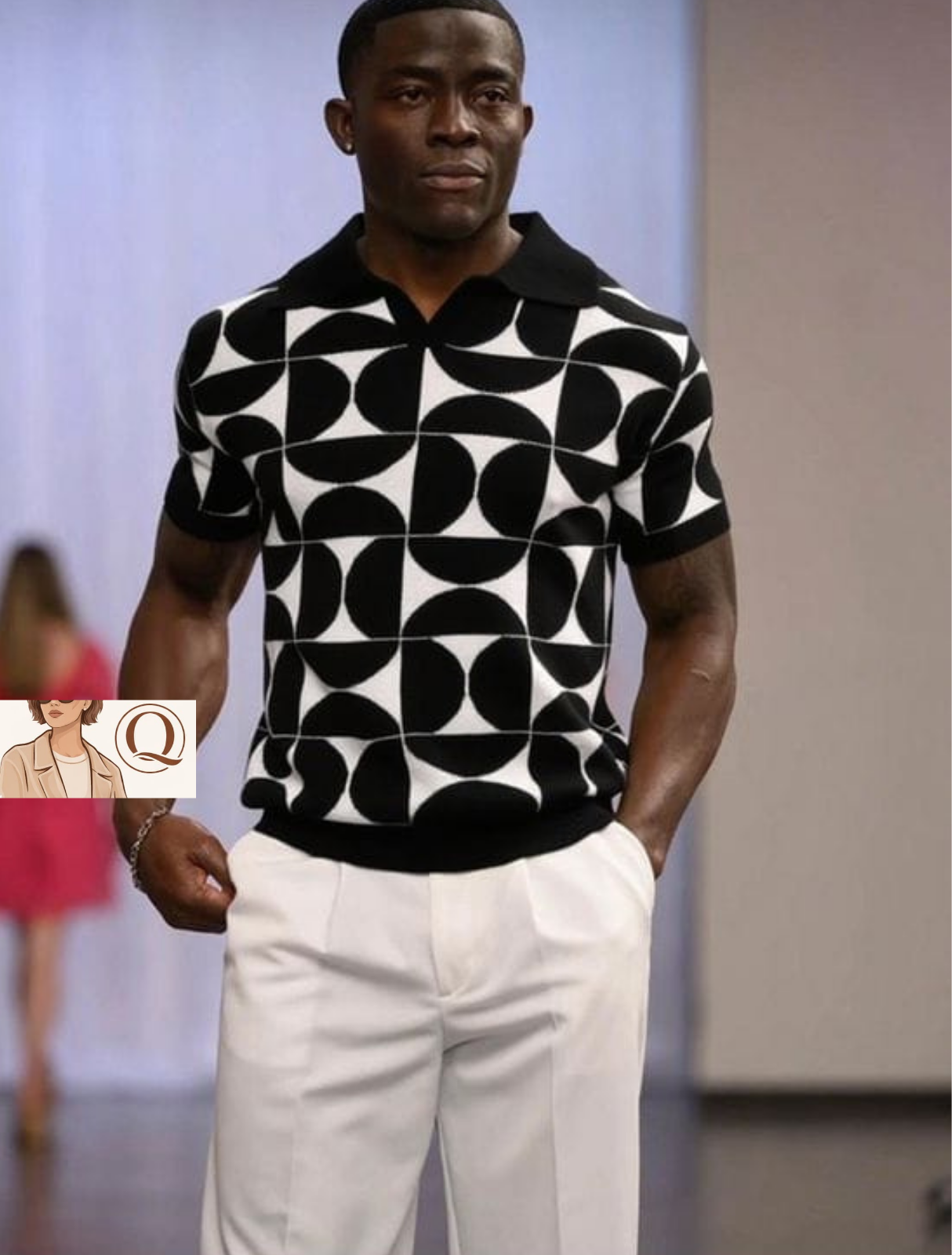 👕 Men’s Geometric Knit Polo Shirt