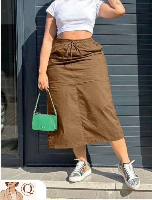 Casual Drawstring Midi Skirt
