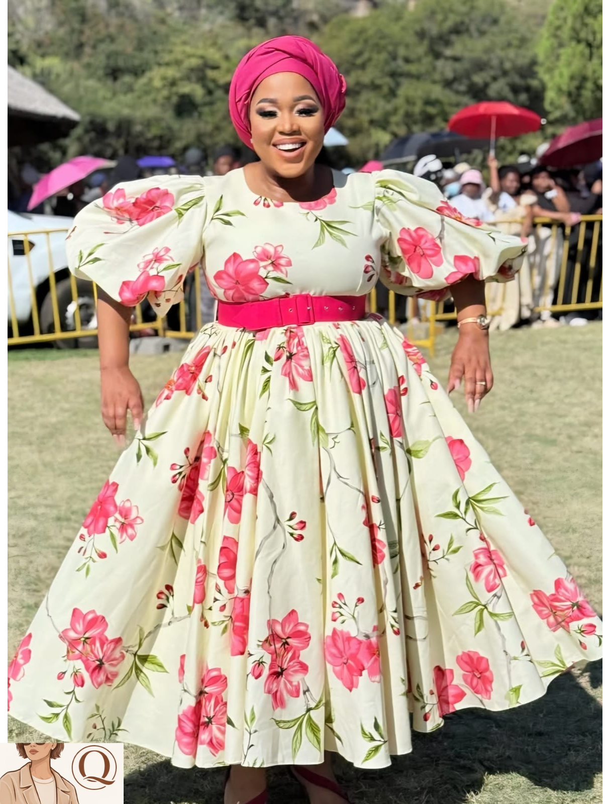 🌸 Elegant Floral Puff Sleeve Midi Dress