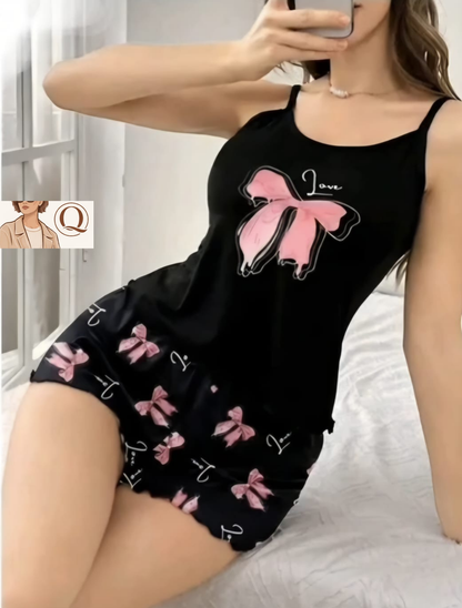 🖤 Sweet Dreams 2-Piece Pajama Set – Soft & Cute Lounge Wear