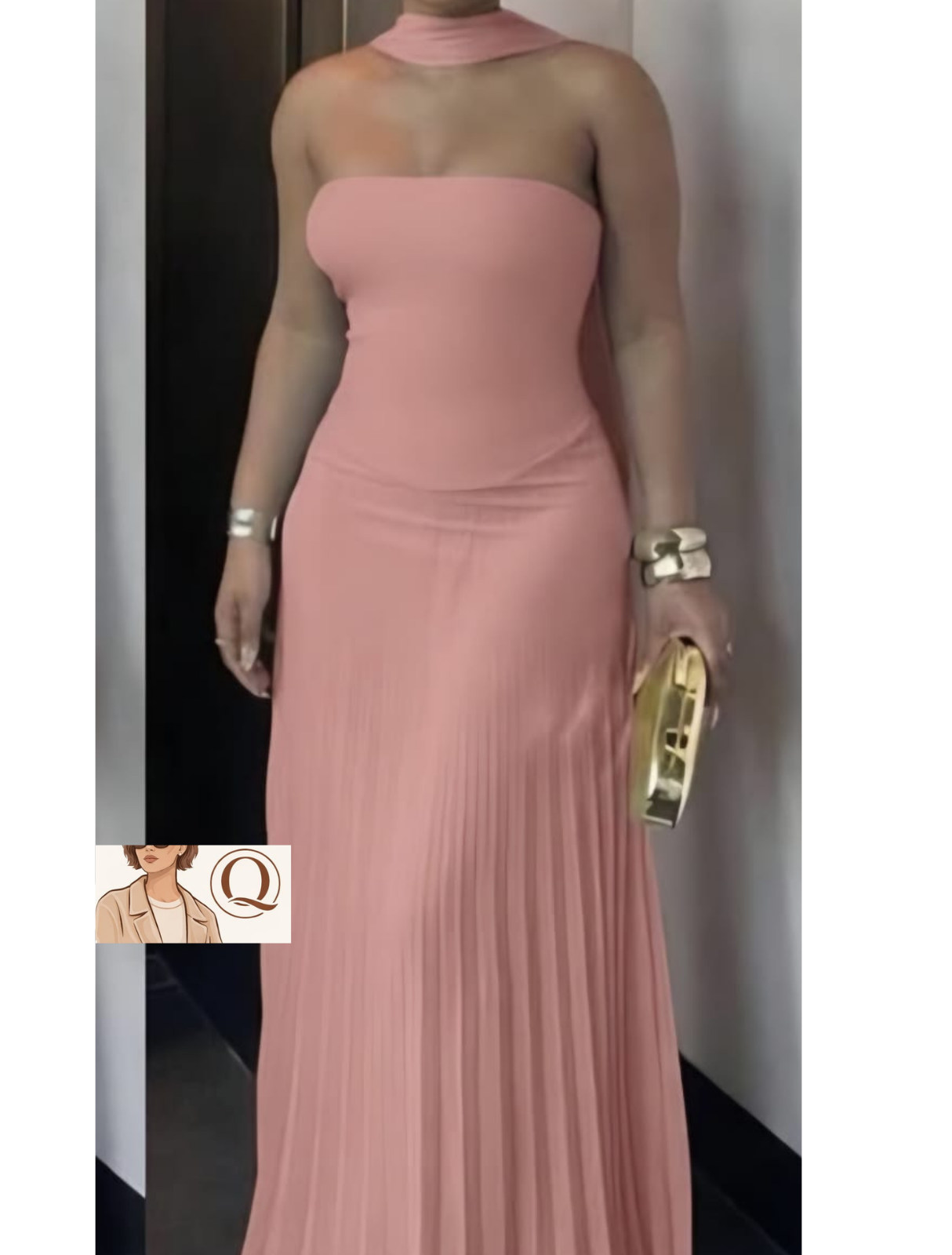 ✨ Luxe Muse Pleated Maxi Gown – Strapless Elegance with Choker Detail