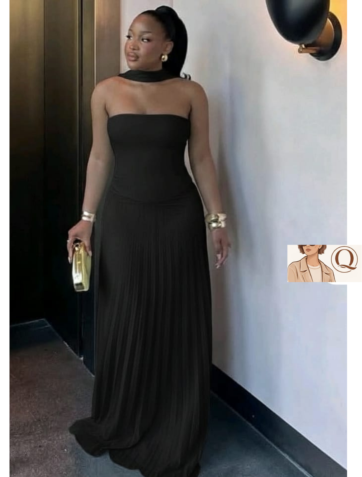 ✨ Luxe Muse Pleated Maxi Gown – Strapless Elegance with Choker Detail