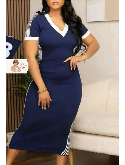 Sporty Chic Striped Bodycon Midi Dress