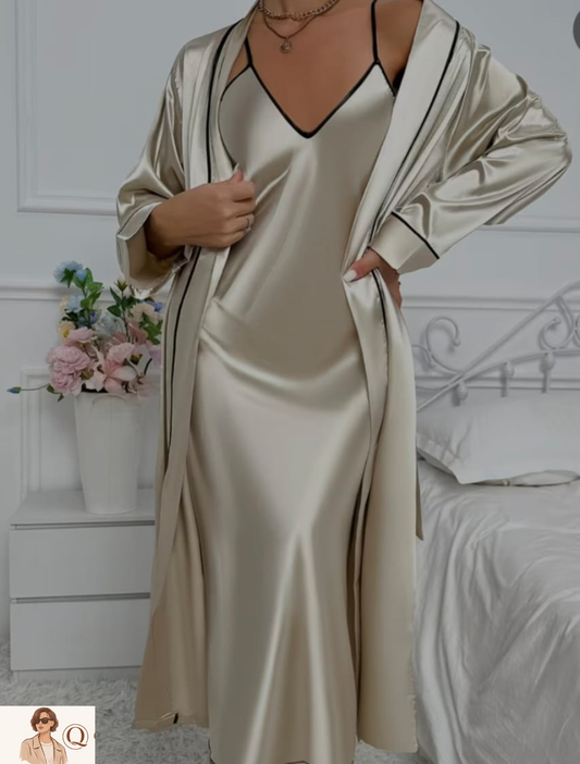 Luxury Satin 2-Piece Nightwear Set (Slip Dress + Robe)