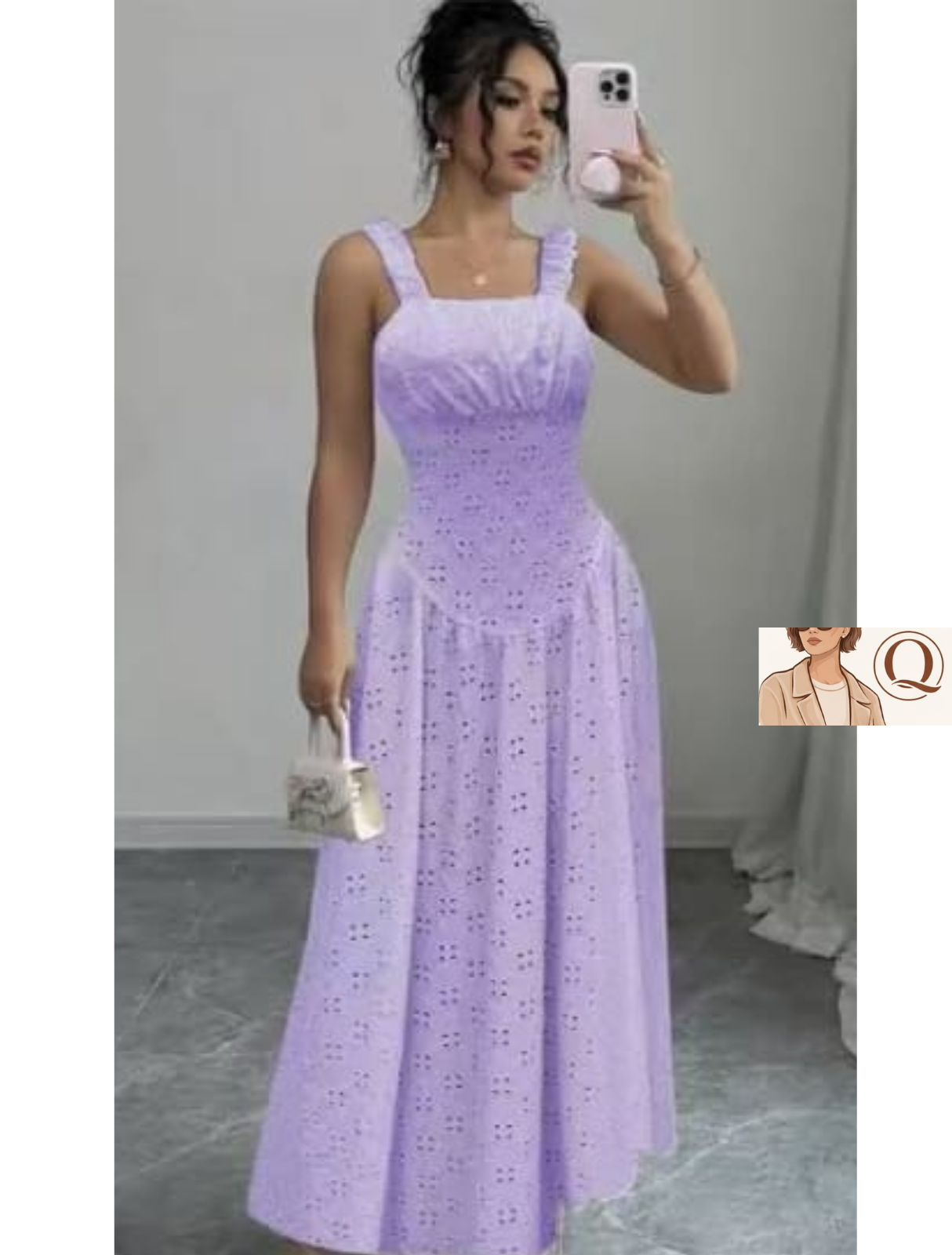 Women’s Eyelet Maxi Dress with Ruffle Straps 👗✨