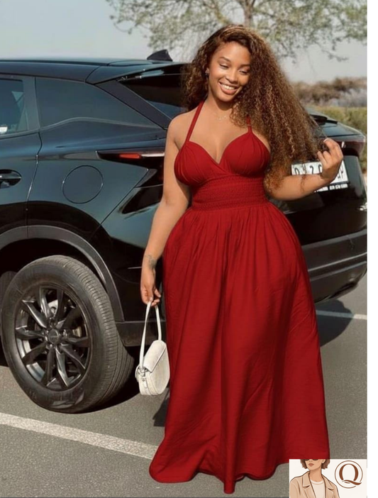 ❤️ Sunset Glow Halter Maxi Dress – Flowy Waist-Defining Elegance