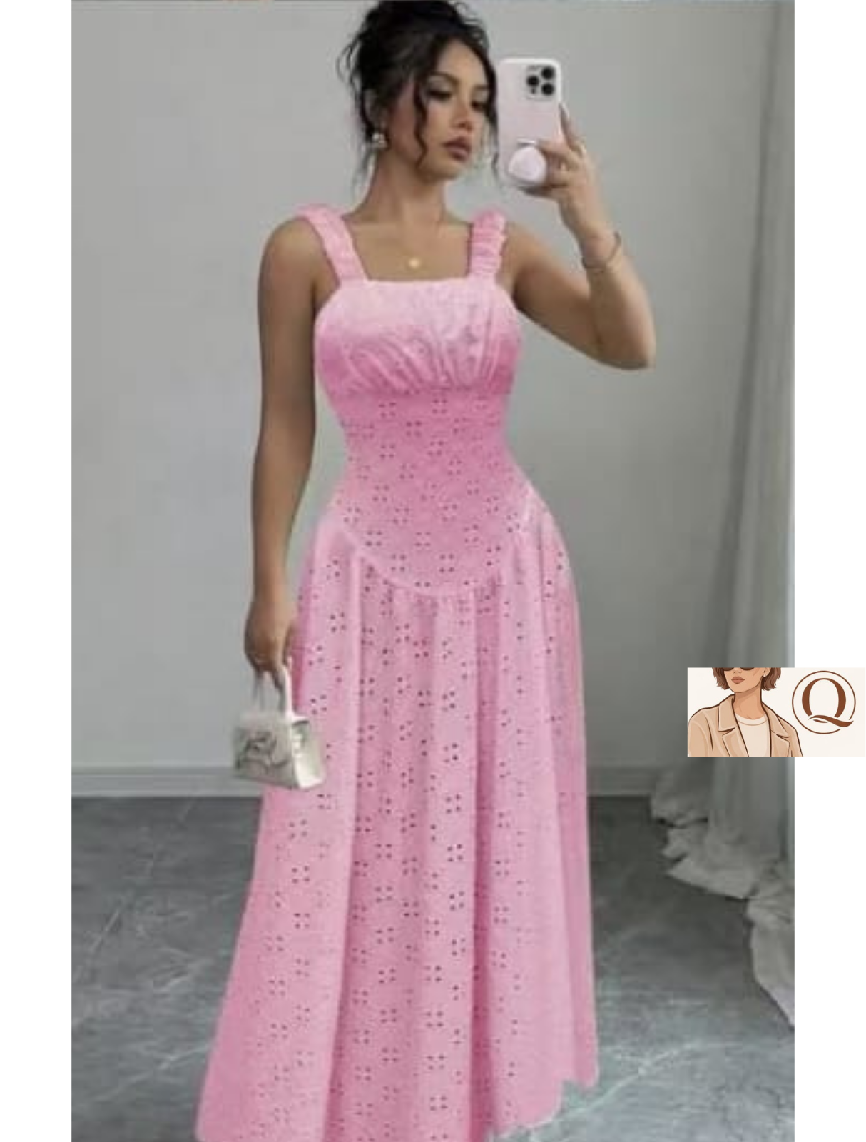 Women’s Eyelet Maxi Dress with Ruffle Straps 👗✨