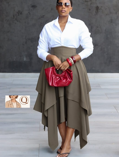 Modern Muse Layered Midi Set – Elegant High-Waist Statement Skirt
