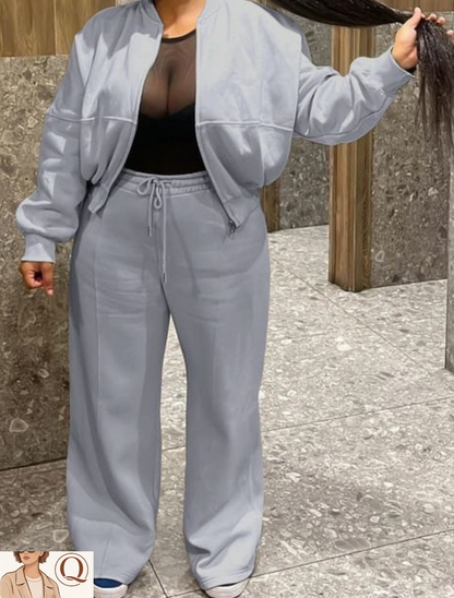 Women’s Relaxed Two-Piece Zip-Up Lounge Set ✨👚👖