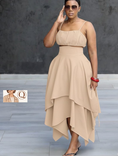 Modern Muse Layered Midi Set – Elegant High-Waist Statement Skirt
