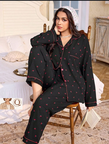 🍒 Cherry Print Long-Sleeve Pajama Set 🍒