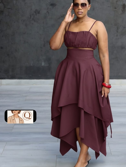 Modern Muse Layered Midi Set – Elegant High-Waist Statement Skirt