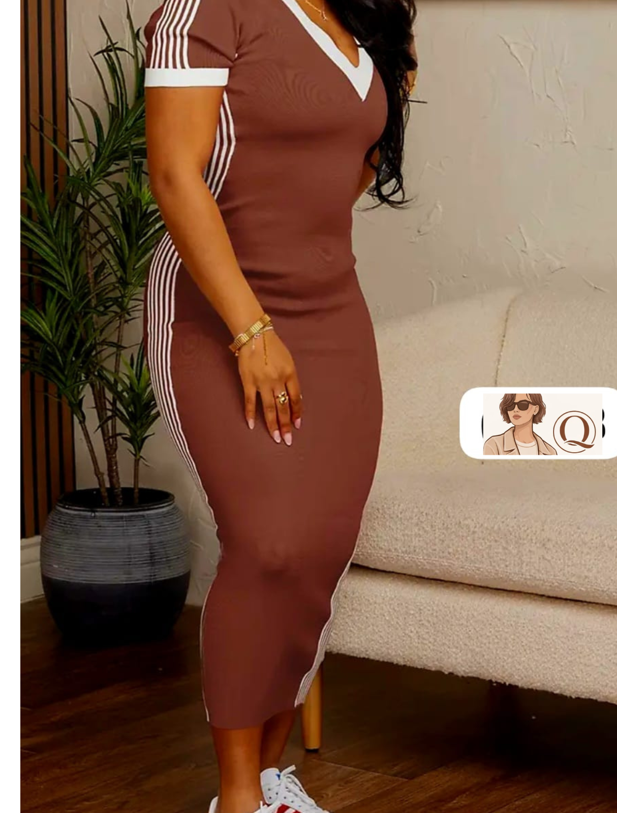 Sporty Chic Striped Bodycon Midi Dress