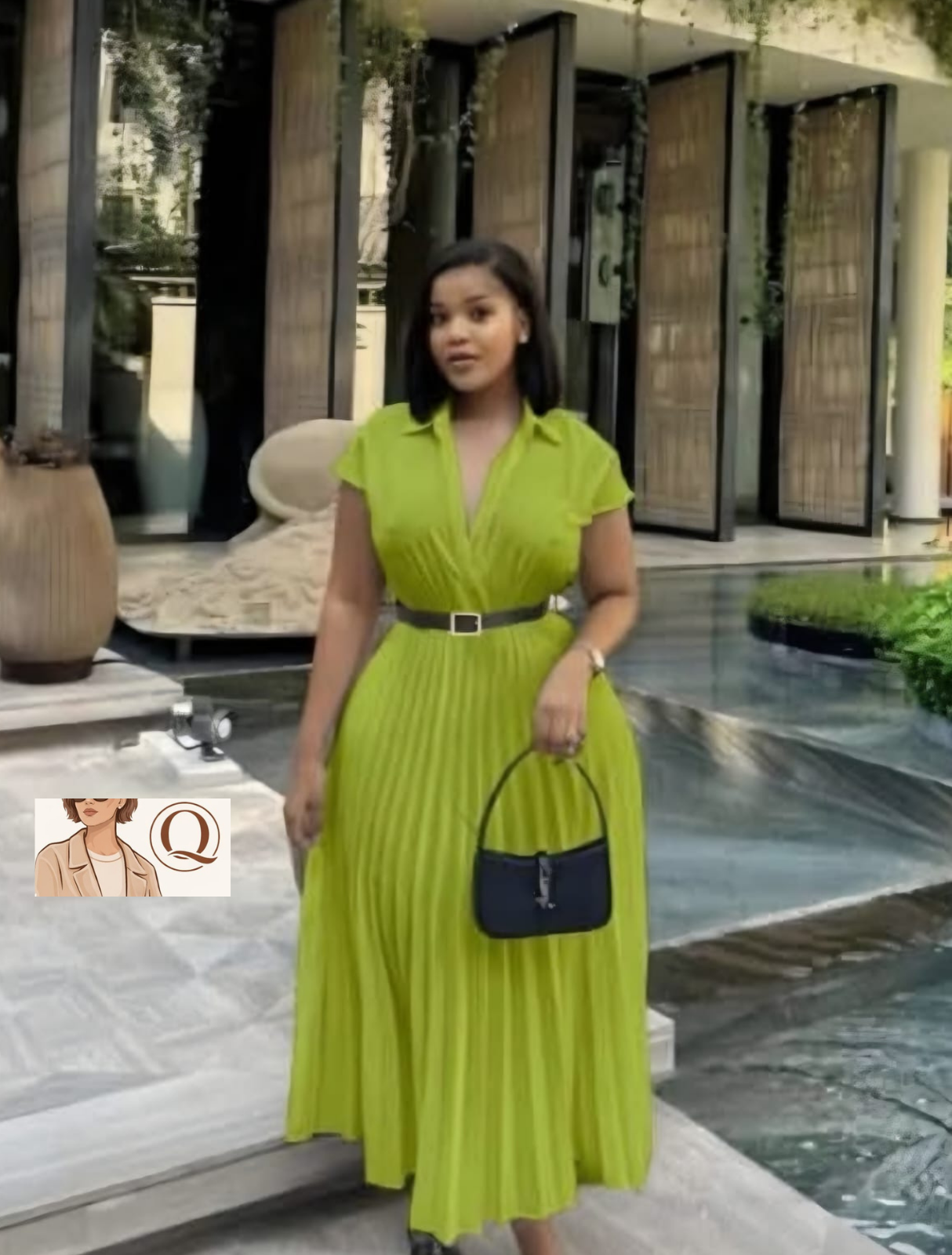 Grace Line Pleated Midi Dress – Timeless Belted Elegance