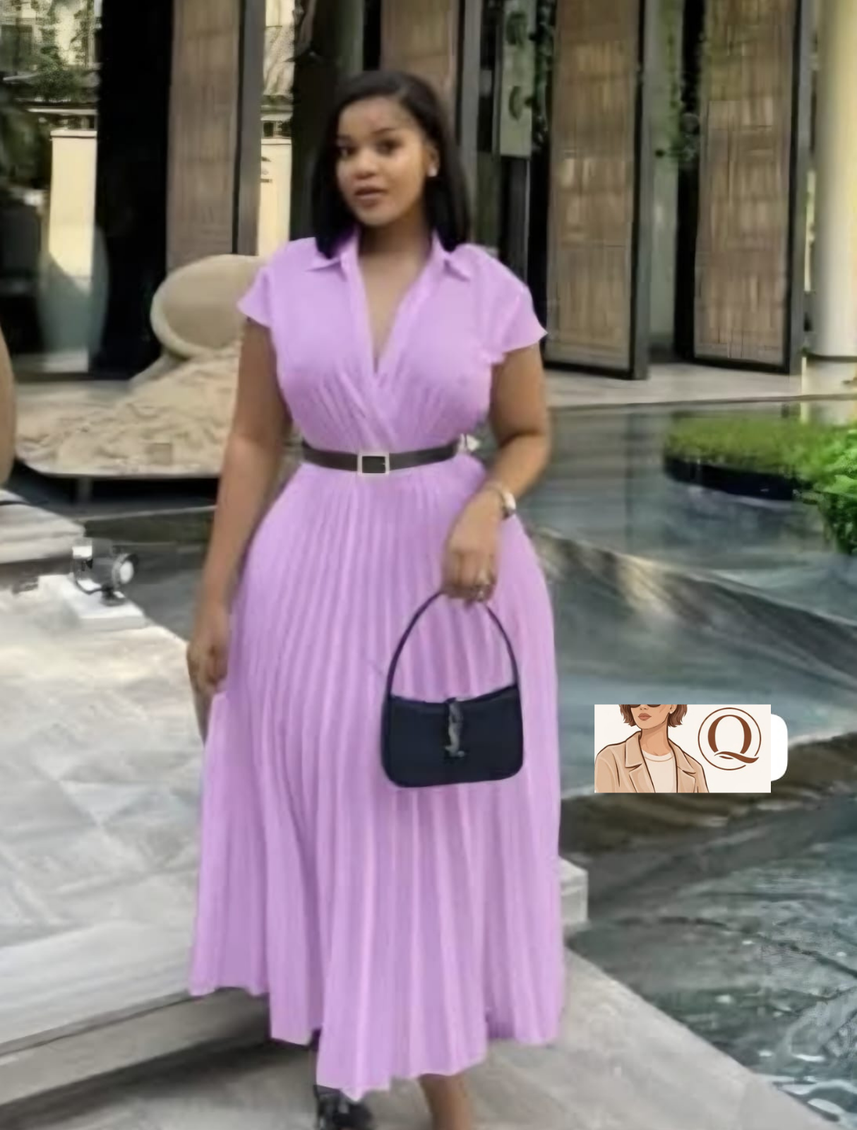 Grace Line Pleated Midi Dress – Timeless Belted Elegance