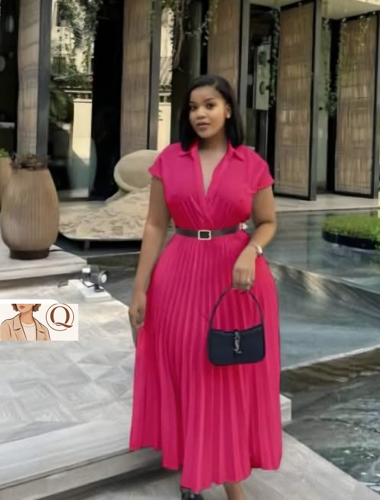 Grace Line Pleated Midi Dress – Timeless Belted Elegance