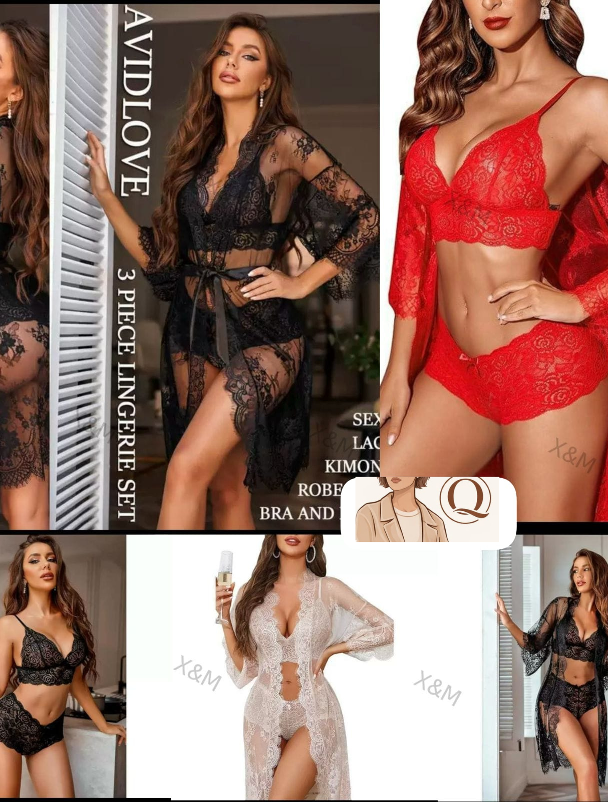 Elegant Lace 3-Piece Lingerie &amp; Robe Set