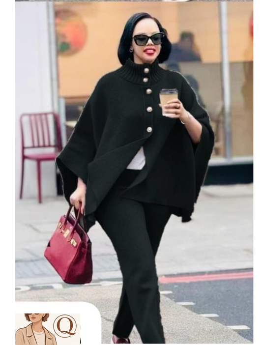 Women’s Button-Neck Knit Poncho & Pants Set ✨👗