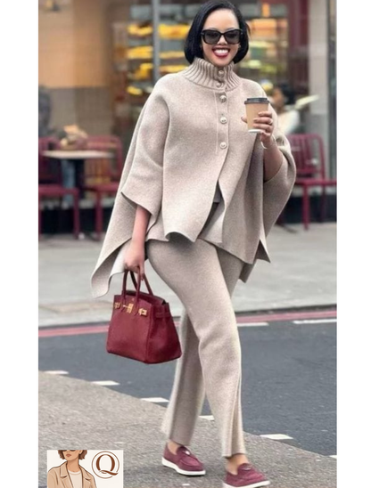 Women’s Button-Neck Knit Poncho & Pants Set ✨👗