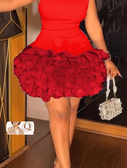 Pearl Strap Ruffle Mini Dress