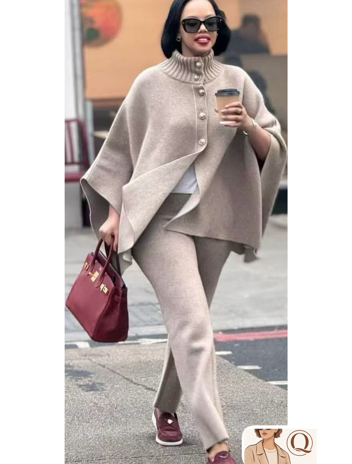 Women’s Button-Neck Knit Poncho & Pants Set ✨👗