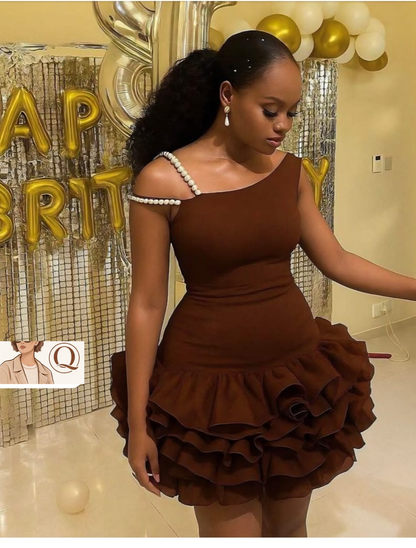 Pearl Strap Ruffle Mini Dress