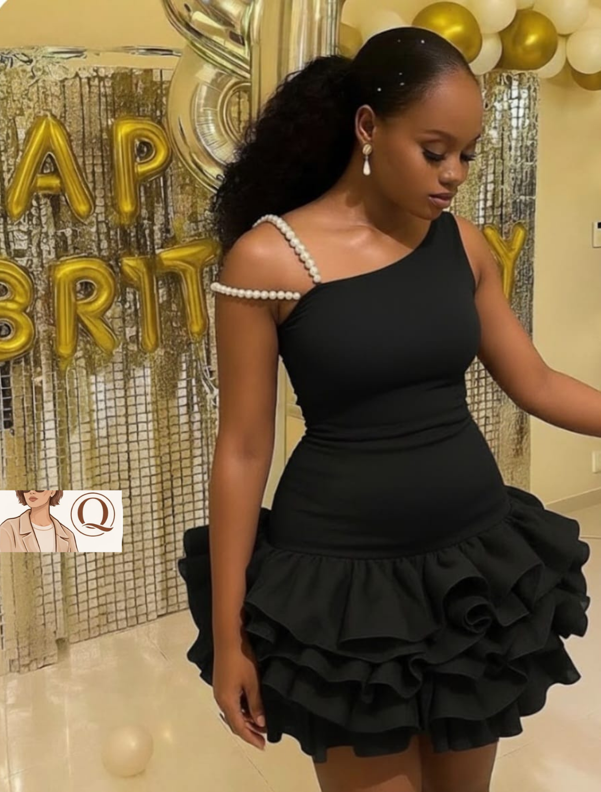 Pearl Strap Ruffle Mini Dress