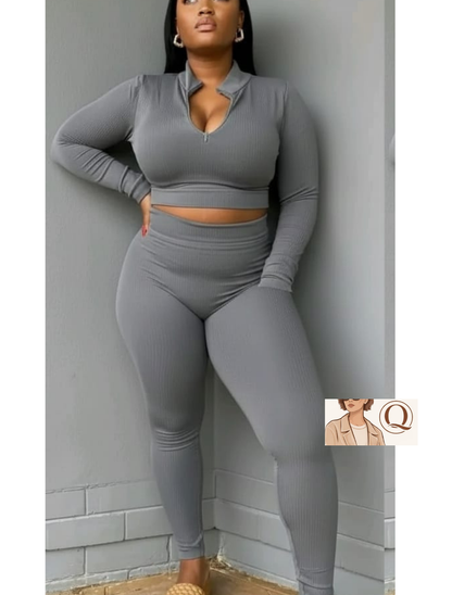 🩶 Ribbed Zip Gym Set