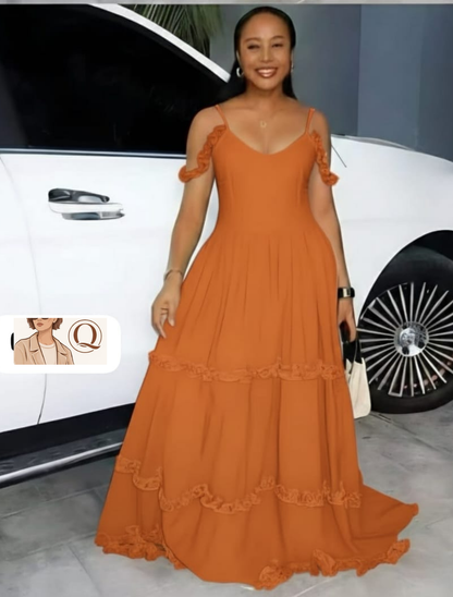 Elegant Ruffle Strap Maxi Dress