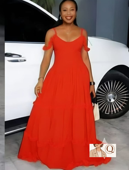 Elegant Ruffle Strap Maxi Dress