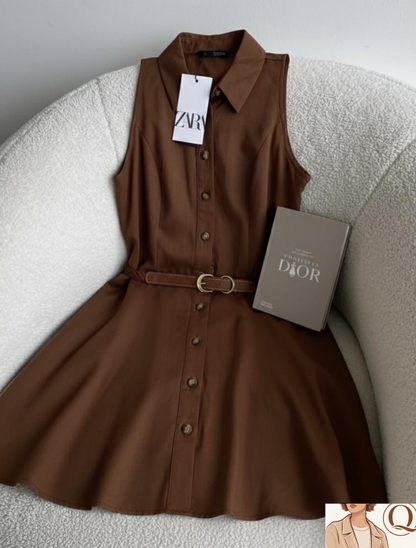 🤎 Sleeveless Belted Shirt Dress Collection