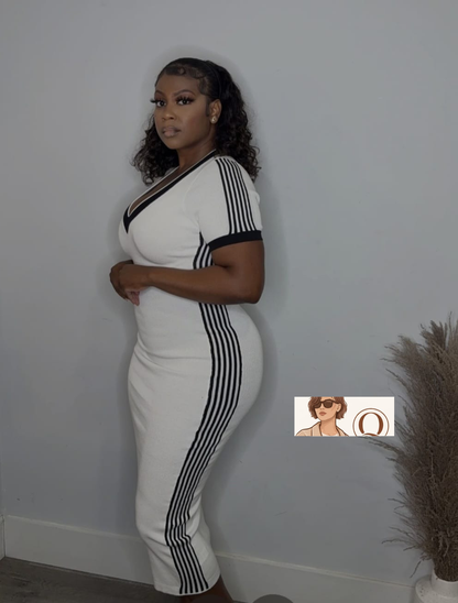 Sporty Chic Striped Bodycon Midi Dress