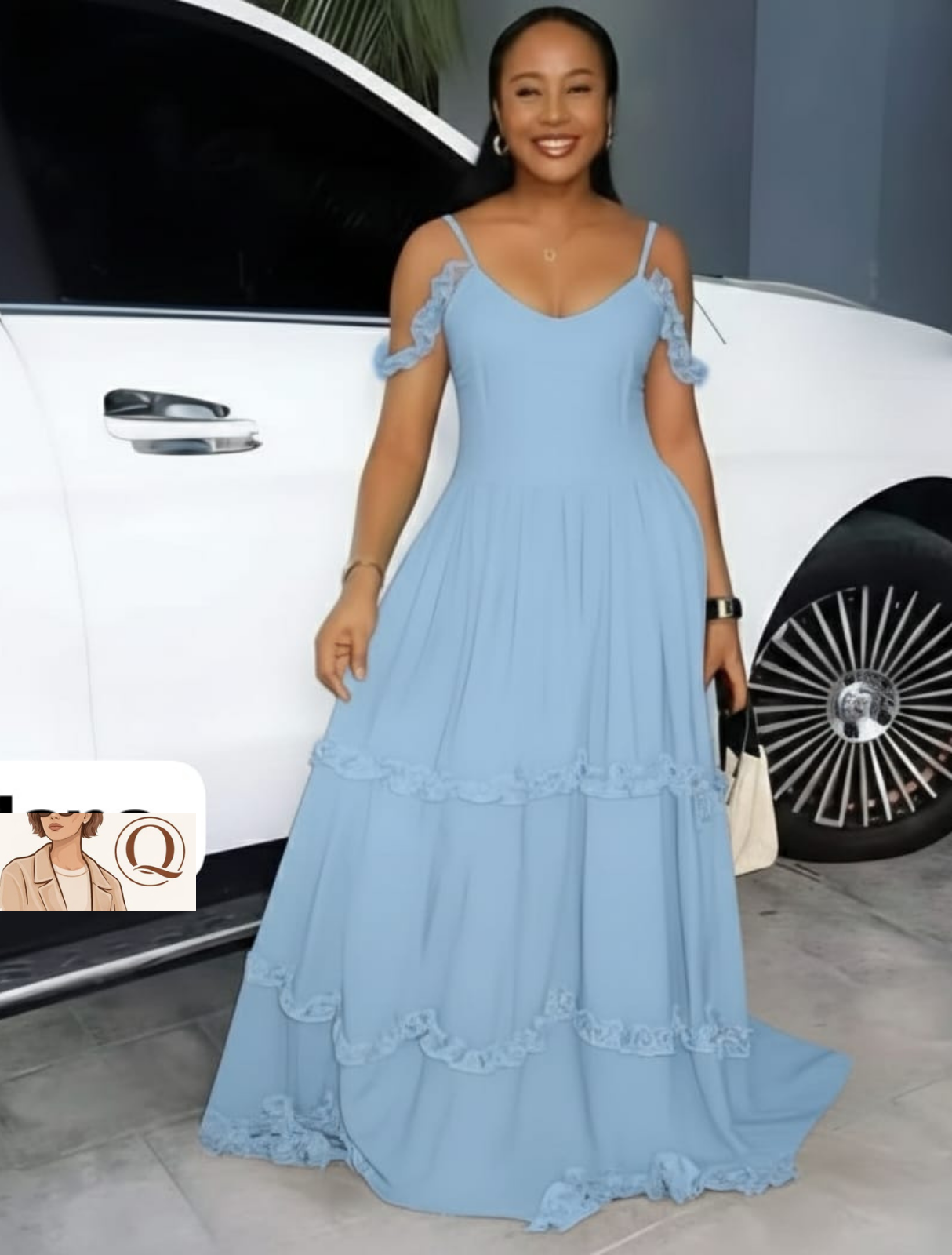 Elegant Ruffle Strap Maxi Dress