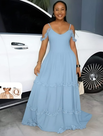 Elegant Ruffle Strap Maxi Dress