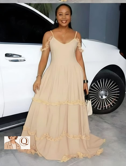 Elegant Ruffle Strap Maxi Dress