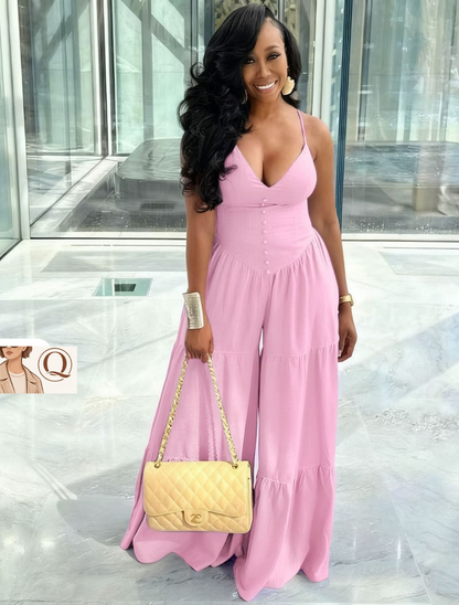 Button-Detail Wide-Leg Jumpsuit