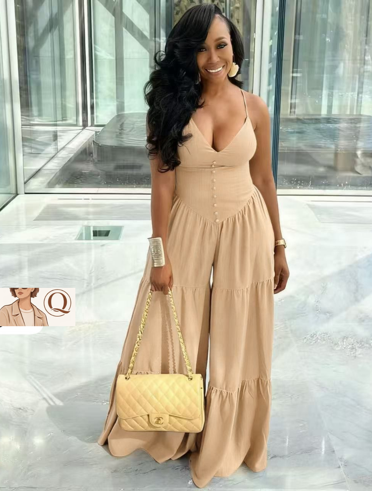 Button-Detail Wide-Leg Jumpsuit