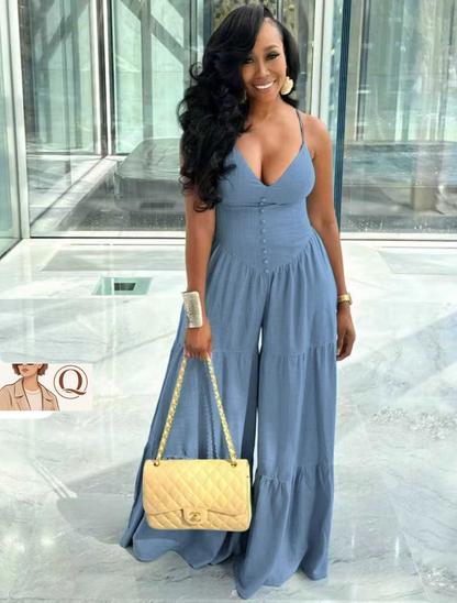 Button-Detail Wide-Leg Jumpsuit