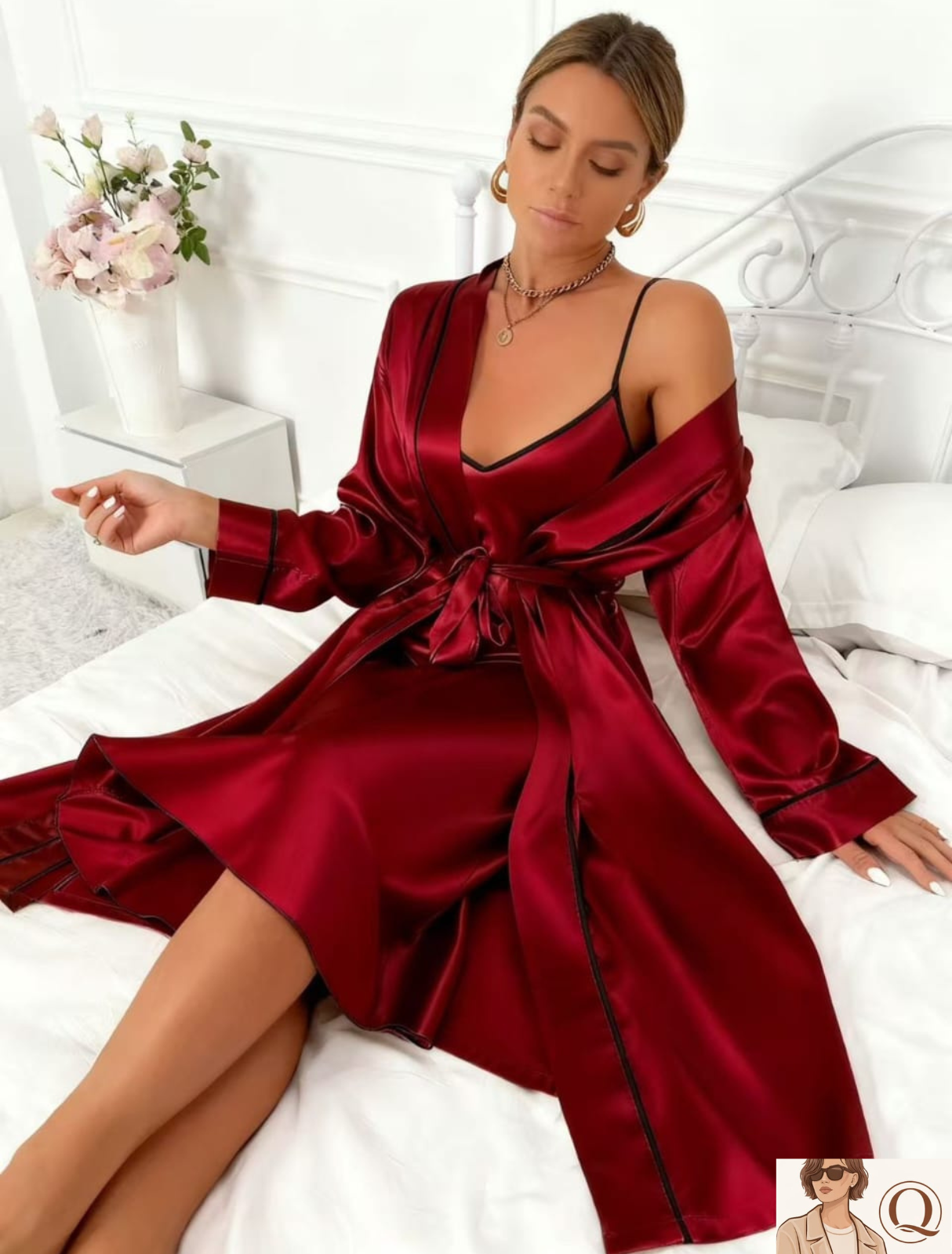 Luxury Satin 2-Piece Nightwear Set (Slip Dress + Robe)