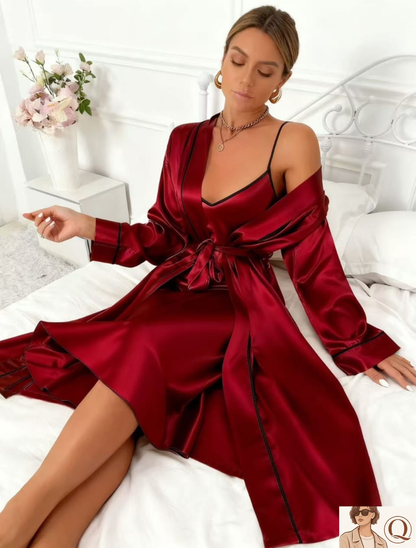 Luxury Satin 2-Piece Nightwear Set (Slip Dress + Robe)