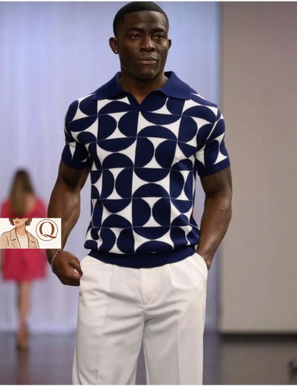 👕 Men’s Geometric Knit Polo Shirt