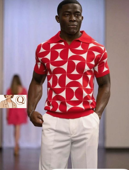 👕 Men’s Geometric Knit Polo Shirt