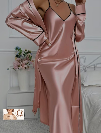 Luxury Satin 2-Piece Nightwear Set (Slip Dress + Robe)