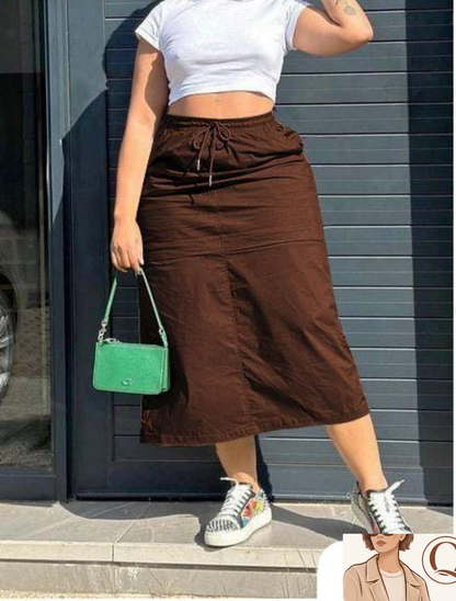 Casual Drawstring Midi Skirt