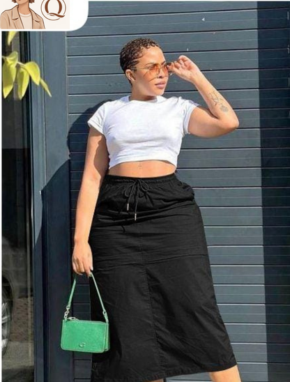 Casual Drawstring Midi Skirt