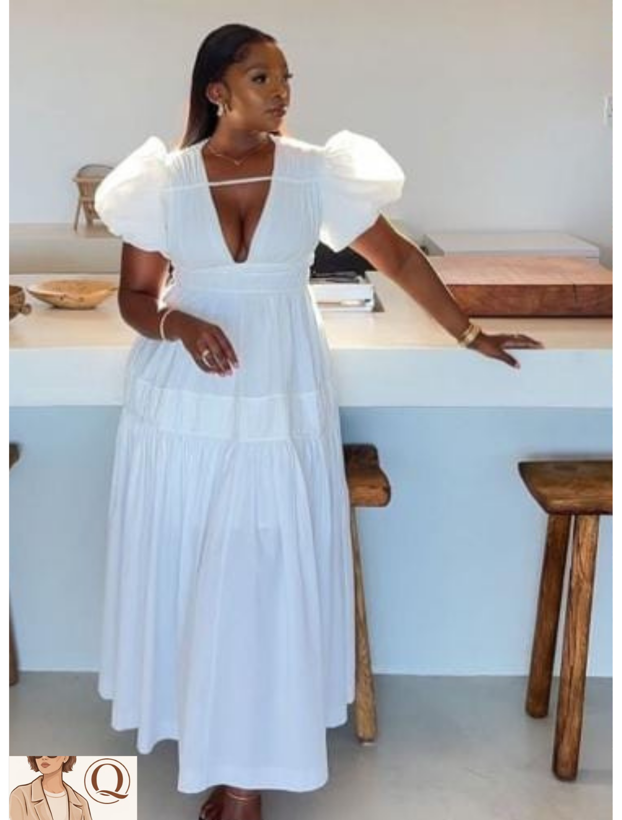 Women’s Puff Sleeve Tiered Midi Dress