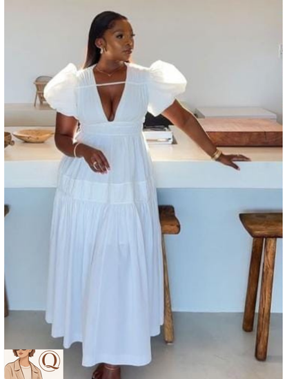 Women’s Puff Sleeve Tiered Midi Dress